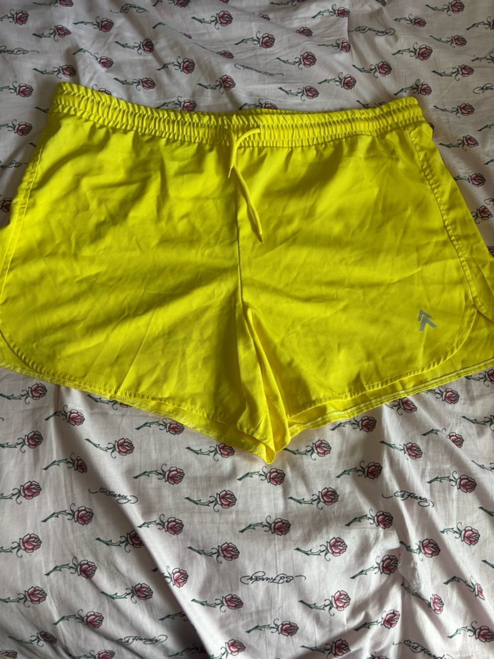 Women's Neon Yellow Athletic Running Shorts with Drawstring Waist